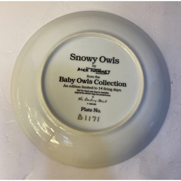 Vintage Snowy Owls Plate B1171 Baby Owls Collection Danbury Mint 1988 - Picture 3 of 5